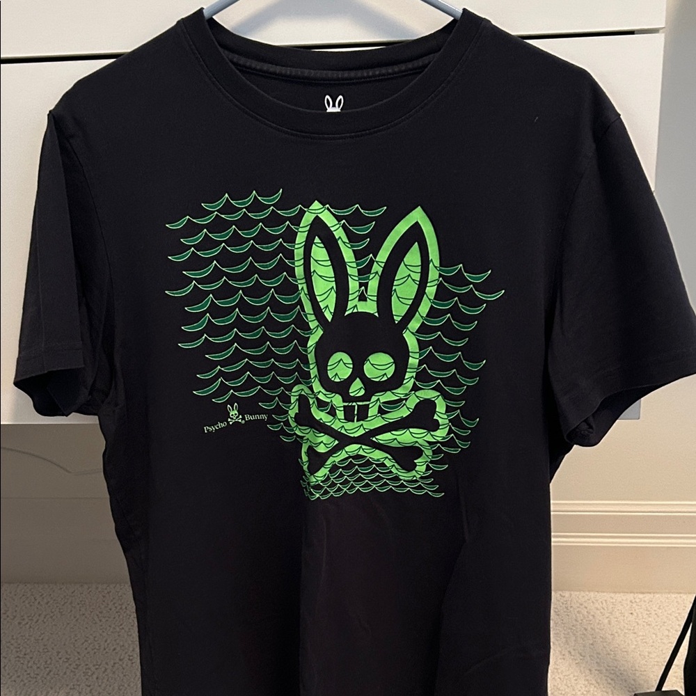 Psycho Bunny Navy Tee with Green Psycho Bunny logo
